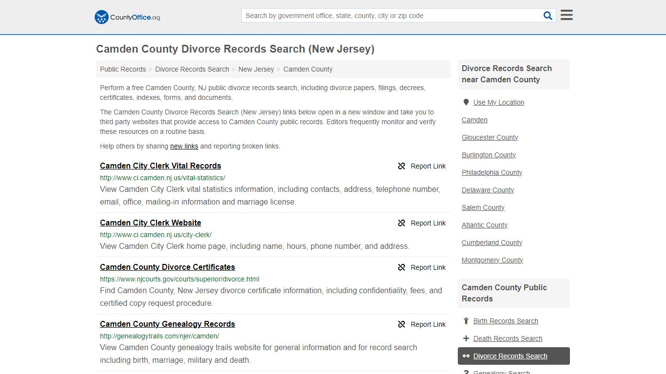 Camden County Divorce Records Search (New Jersey) - County Office